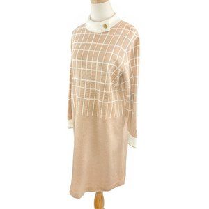 Vintage Mod 1960's Grid Cream & Beige Sweater Dress